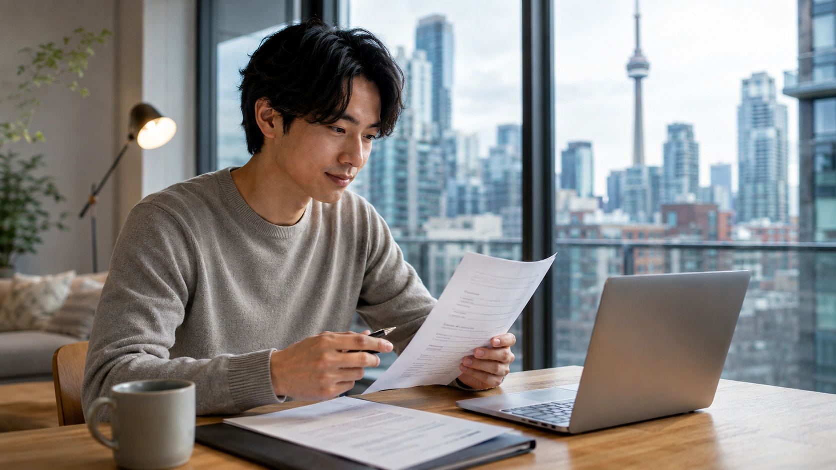 トロント到着後にSIN申請を準備する日本人のイメージ