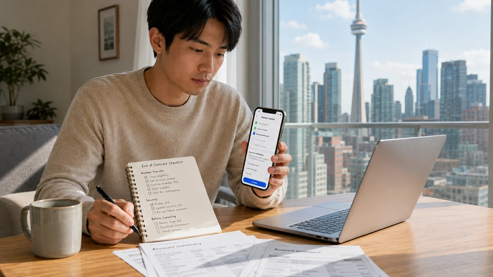 スマホ番号移行と解約前チェックのイメージ