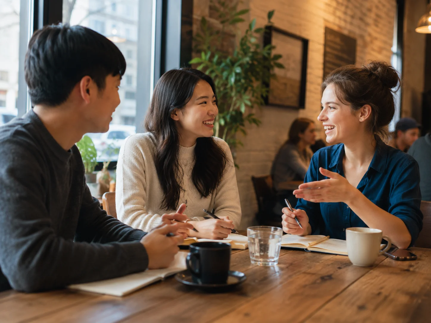 カフェで日本語と英語の言語交換をする人たち