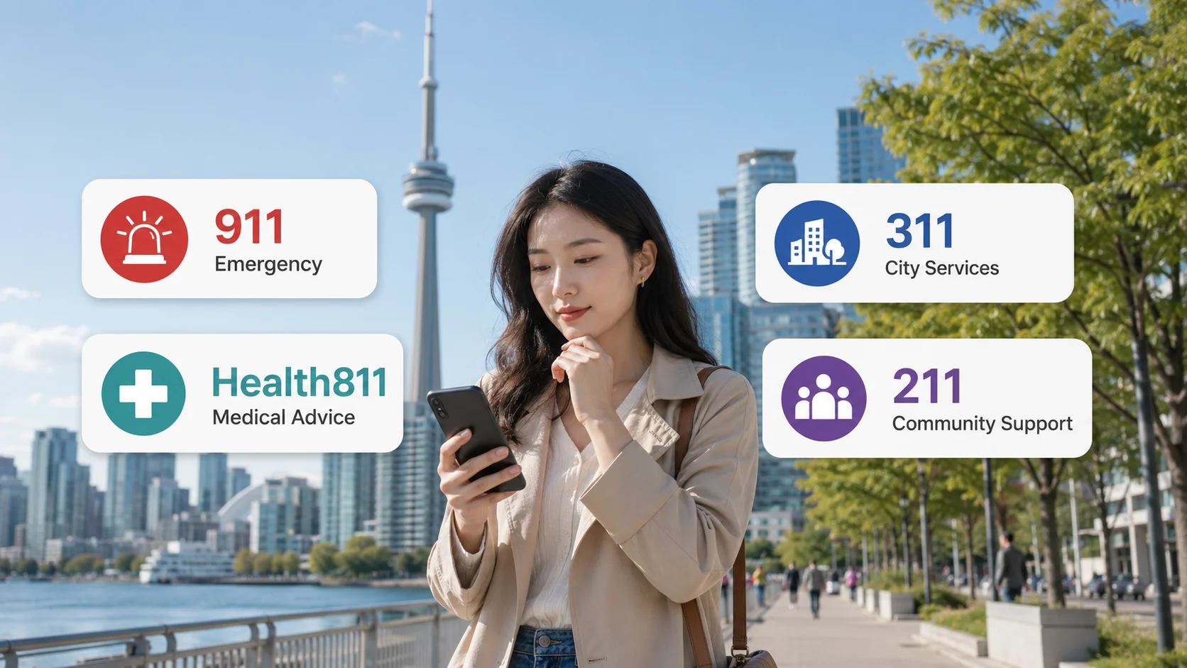 トロントで困った時の相談先まとめ｜211・311・Health811・緊急911の違い - トロントで困った時に迷いやすい211、311、Health811、911の違いを日本語で整理。医療相談、市のサービス、生活支援、緊急時の連絡先を使い分けるためのガイドです。
