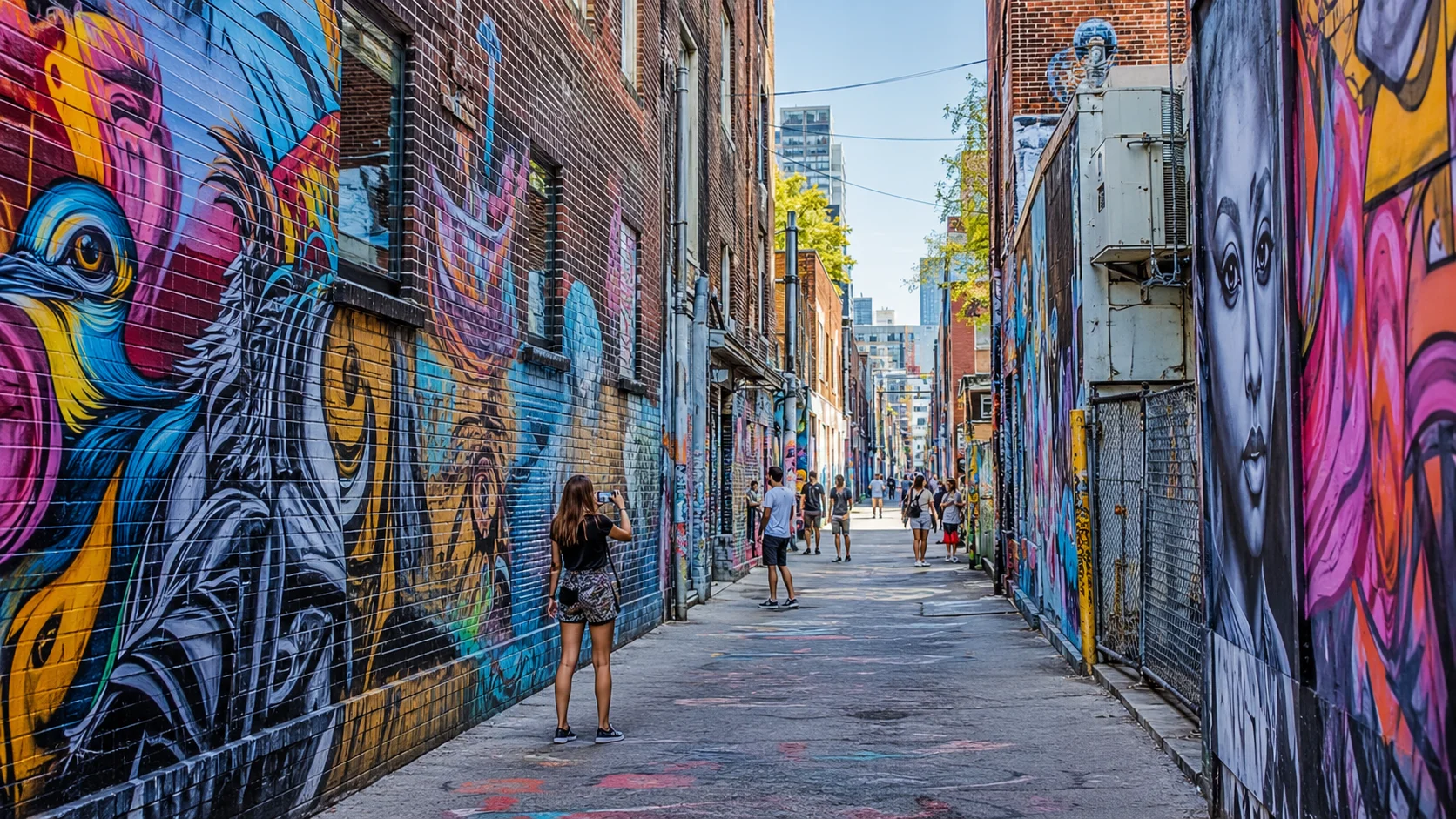 Graffiti Alleyのカラフルな壁画