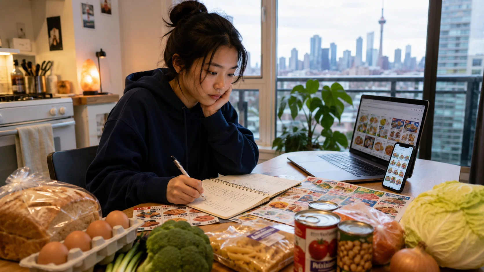 トロントの留学生がスーパーで食費を見直すイメージ