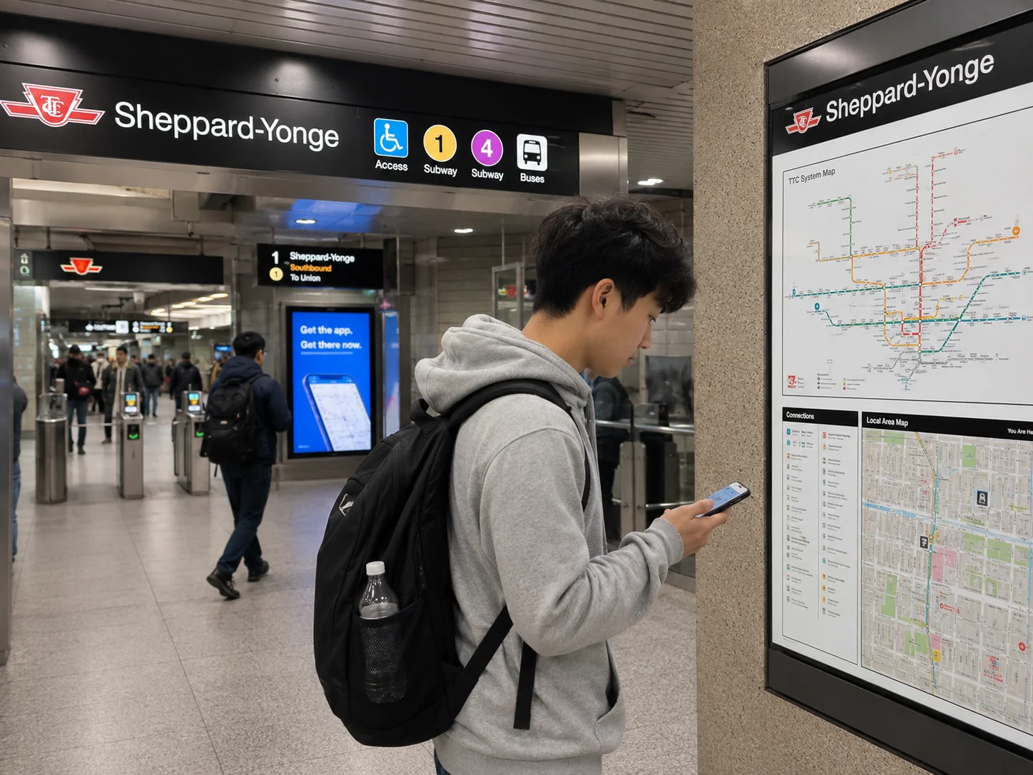 トロントのTTC駅と通学ルートを確認するイメージ